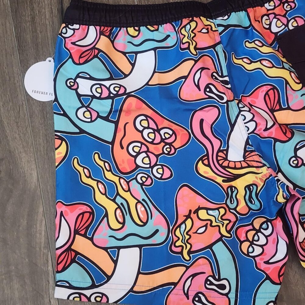 Neff Swim Trunks Shorts Mens Large Psychedelic Mushroom Print Drawstring Pocket - Picture 10 of 13